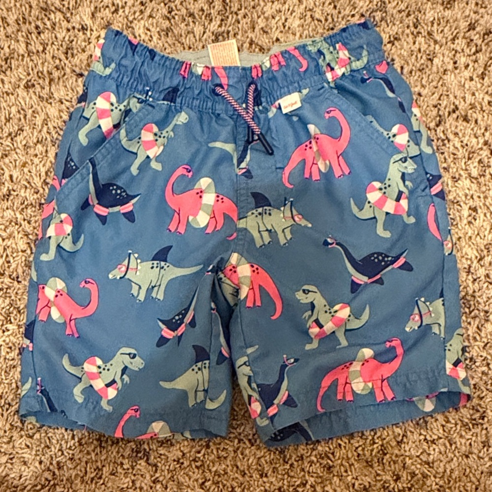 Cat & Jack Blue and Pink Dinosaur Swim Trunks